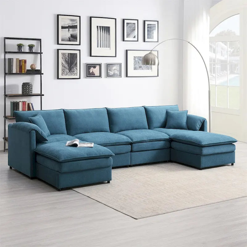 6-Seat Chenille Modular Sectional Sofa with Ottomans