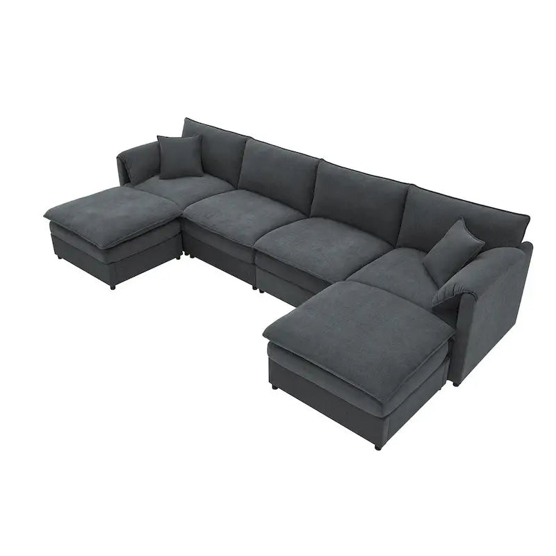 6-Seat Chenille Modular Sectional Sofa with Ottomans