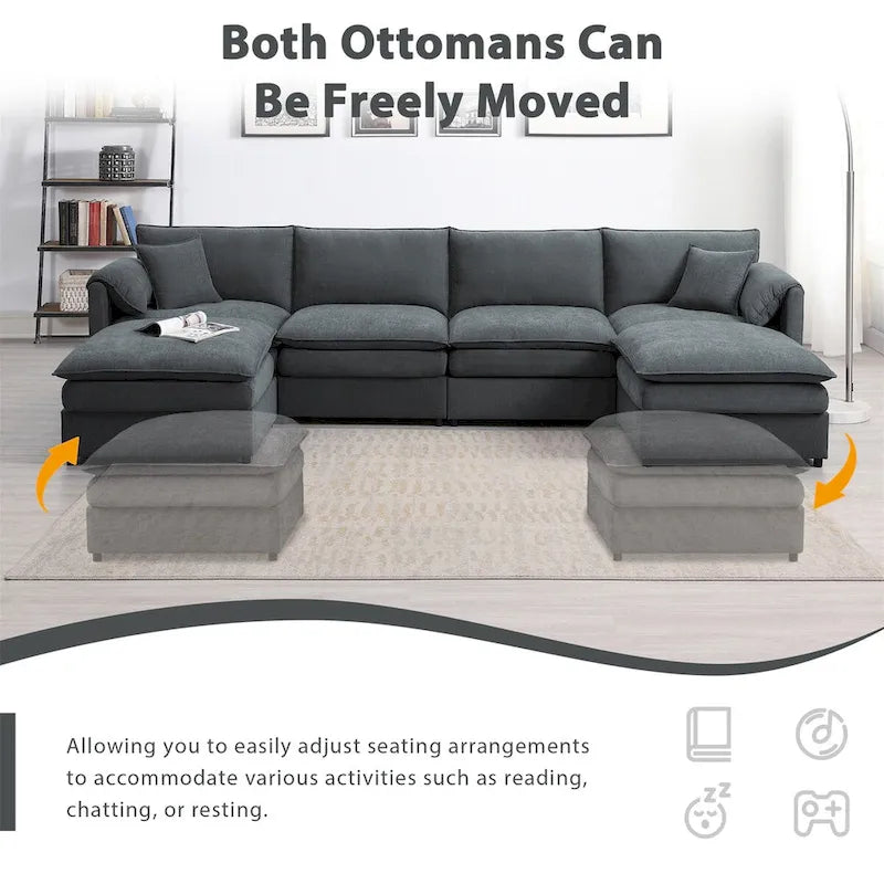 6-Seat Chenille Modular Sectional Sofa with Ottomans