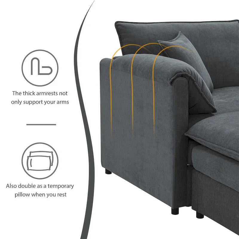 6-Seat Chenille Modular Sectional Sofa with Ottomans