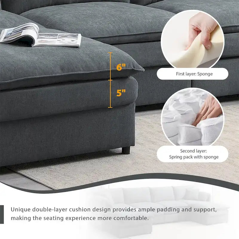 6-Seat Chenille Modular Sectional Sofa with Ottomans